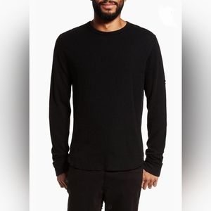 Vince Slim Fit Waffle Knit Long Sleeve T-Shirt Black